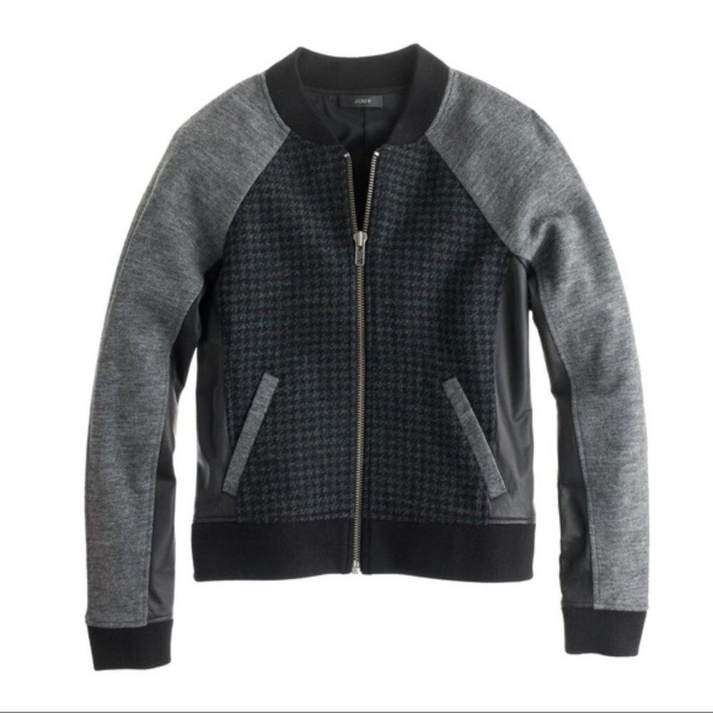 J. Crew Black Houndstooth Wool Bomber Jacket Size 4 Style B1034